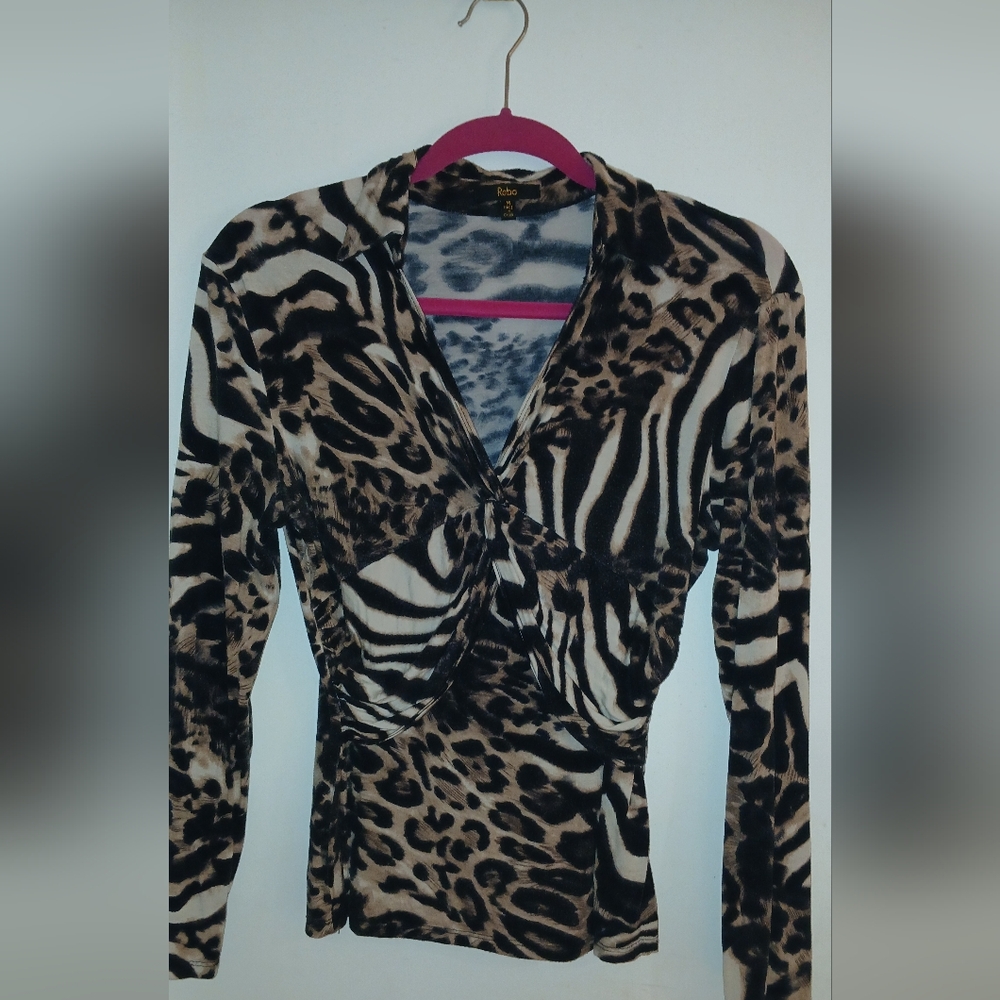 Reba Mixed Animal Print Long Sleeve Top Sexy Neckline